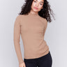 Truffle ribbed knit sweater with a mock neck and long sleeves by Charlie B.