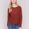 Terracotta animal print sweater with batwing sleeves and a relaxed fit by Charlie B.