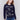 Navy blue sweater with jacquard cheetah pattern featuring a crew neckline and long sleeves by Charlie B.