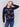 Navy blue sweater with jacquard cheetah pattern featuring a crew neckline and long sleeves by Charlie B.