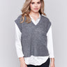 Grey soft touch sweater vest with a V-neck and relaxed fit, perfect for layering by Charlie B.