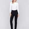 Black slim fit crepe dress pants with side and back pockets, featuring a clean and elegant design by Charlie B.