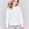 Cream long-sleeve crew neck sweater with side bow details by Charlie B.