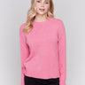 Heather magenta long-sleeve crew neck sweater with side bow details by Charlie B.