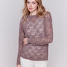 Taupe crochet knit sweater with a round neckline and drop shoulders by Charlie B.