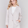 Light almond double-faced wool coat with notch lapel collar, two-button closure, and two front pockets for women by Charlie B.