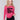 Magenta pink crew neck sweater featuring embroidered city names in black by Charlie B.