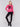 Magenta pink crew neck sweater featuring embroidered city names in black by Charlie B.