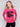 Magenta pink crew neck sweater featuring embroidered city names in black by Charlie B.