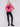 Magenta pink crew neck sweater featuring embroidered city names in black by Charlie B.