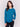 Peacock blue long-sleeve sweater with a crew neck and frayed rounded hem by Charlie B.