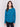 Peacock blue long-sleeve sweater with a crew neck and frayed rounded hem by Charlie B.