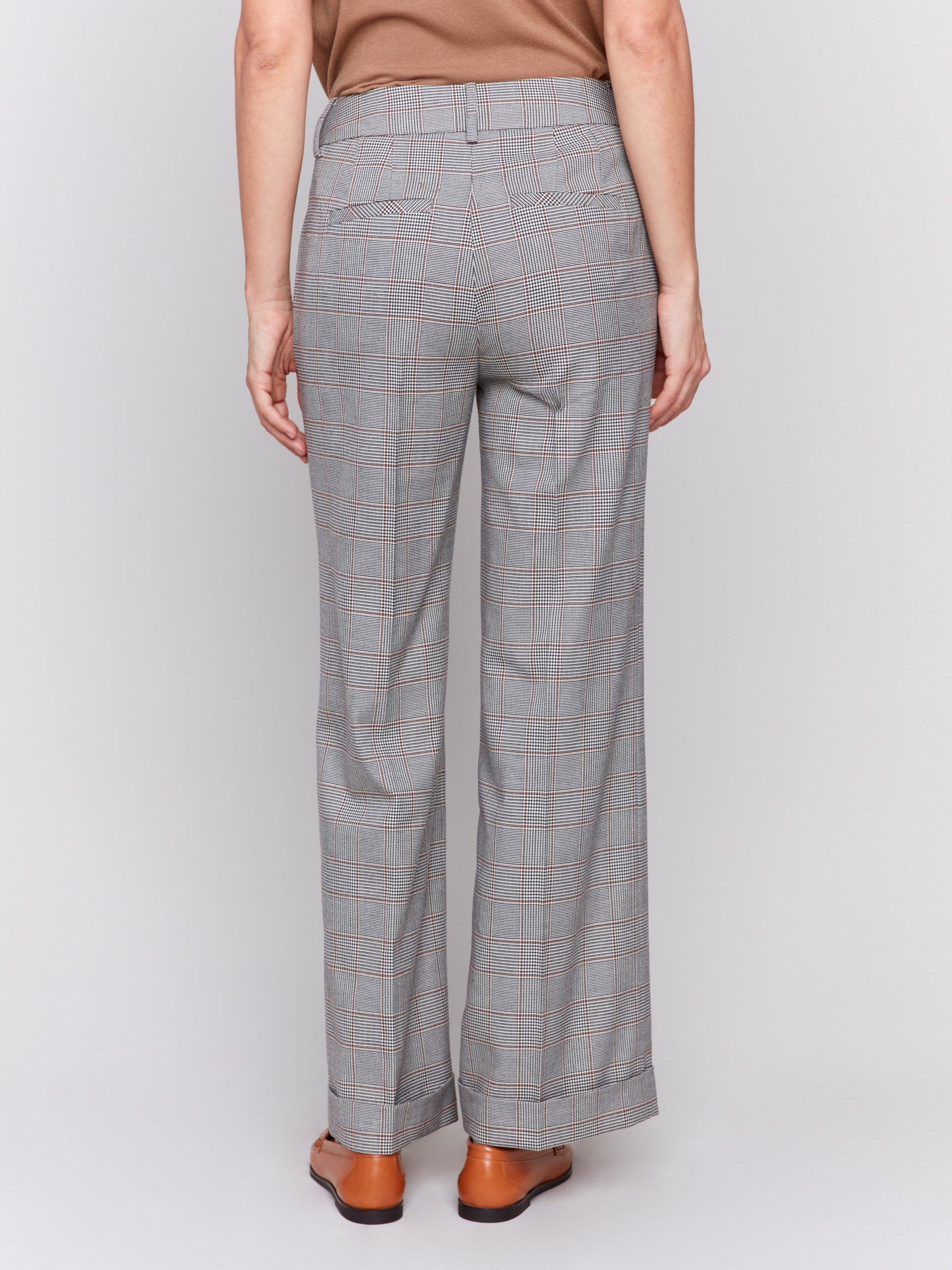 Glen Plaid Flare Pants with rolled-up cuffs and a classic pattern design for a sophisticated look by Charlie B.