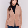 Truffle corduroy blazer with a single-button closure and flap pockets by Charlie B.