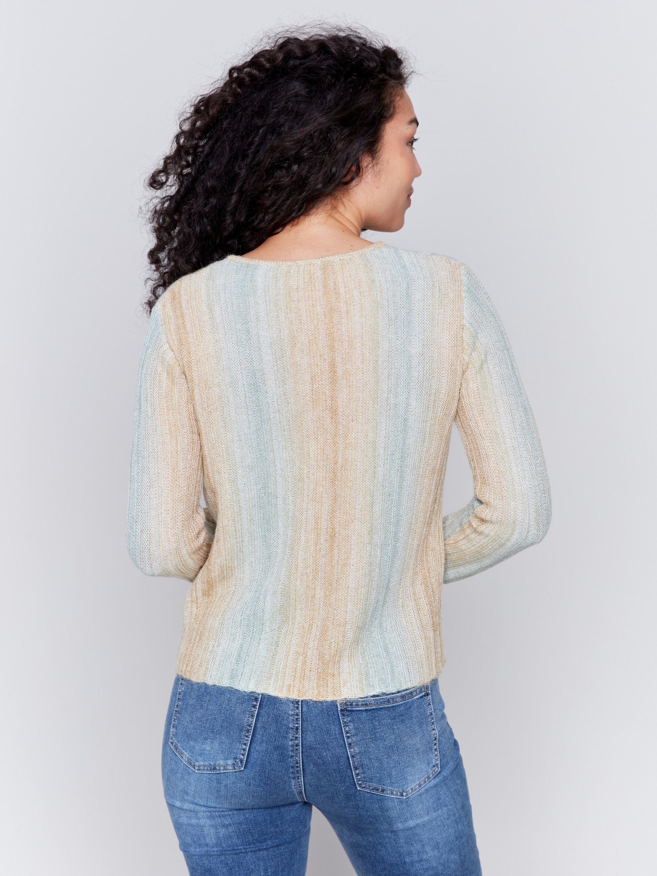 Matcha ombre striped long-sleeved crop sweater with a crew neckline by Charlie B.