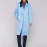 Frost blue grey long double-faced wool coat with a minimalist design, single-breasted front, and sleek button closure by Charlie B.