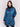 Long blue quilted puffer jacket with zipper front and rib knit collar and cuffs by Charlie B.