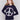 Navy blue sweater featuring a large peace sign graphic on the front with blanket stitch detailing, long sleeves, and crew neckline by Charlie B.