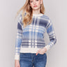 Long-sleeve plaid sweater with multicolor space dye design by Charlie B.