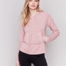 Heather woodrose knit hoodie sweater with long sleeves and front pocket by Charlie B.