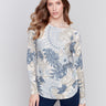 Feather pattern sweater with long sleeves and crew neckline by Charlie B.