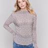 Long sleeve mock neck top with a geometric pattern in Mosaic by Charlie B.