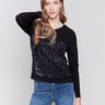 Long-sleeve V-neck knit top with a unique animal print by Charlie B.