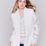 Short ecru white faux fur vest with open front by Charlie B.