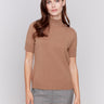 Truffle short sleeve mock neck sweater with ribbed cuffs and hem by Charlie B.