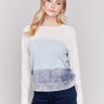 Frost-colored knit sweater with a snow wash gradient effect, long raglan sleeves, and crew neckline by Charlie B.