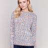 Multicolored space dye knit sweater with long sleeves and a crew neckline by Charlie B.