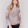 Grey and peach space dye sweater with a hood and long sleeves by Charlie B.