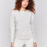 Ecru space dye knit sweater with drop shoulders and a crew neckline by Charlie B.