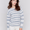 Space-dye stripes sweater with a crew neckline, long sleeves, and ribbed cuffs and hem by Charlie B.