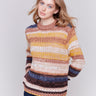 Amber-colored space dye yarn sweater with a relaxed fit and crew neck by Charlie B.