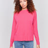 Magenta sweater with long sleeves and side button detailing by Charlie B.