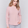 Woodrose pink sweater with long sleeves featuring side tab details and a round hem by Charlie B.